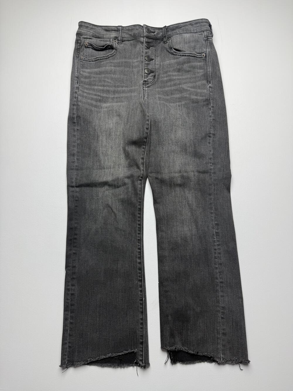 American Eagle Jeans Womens 12 Gray High Rise Cropped Raw Hem Button Fly Denim